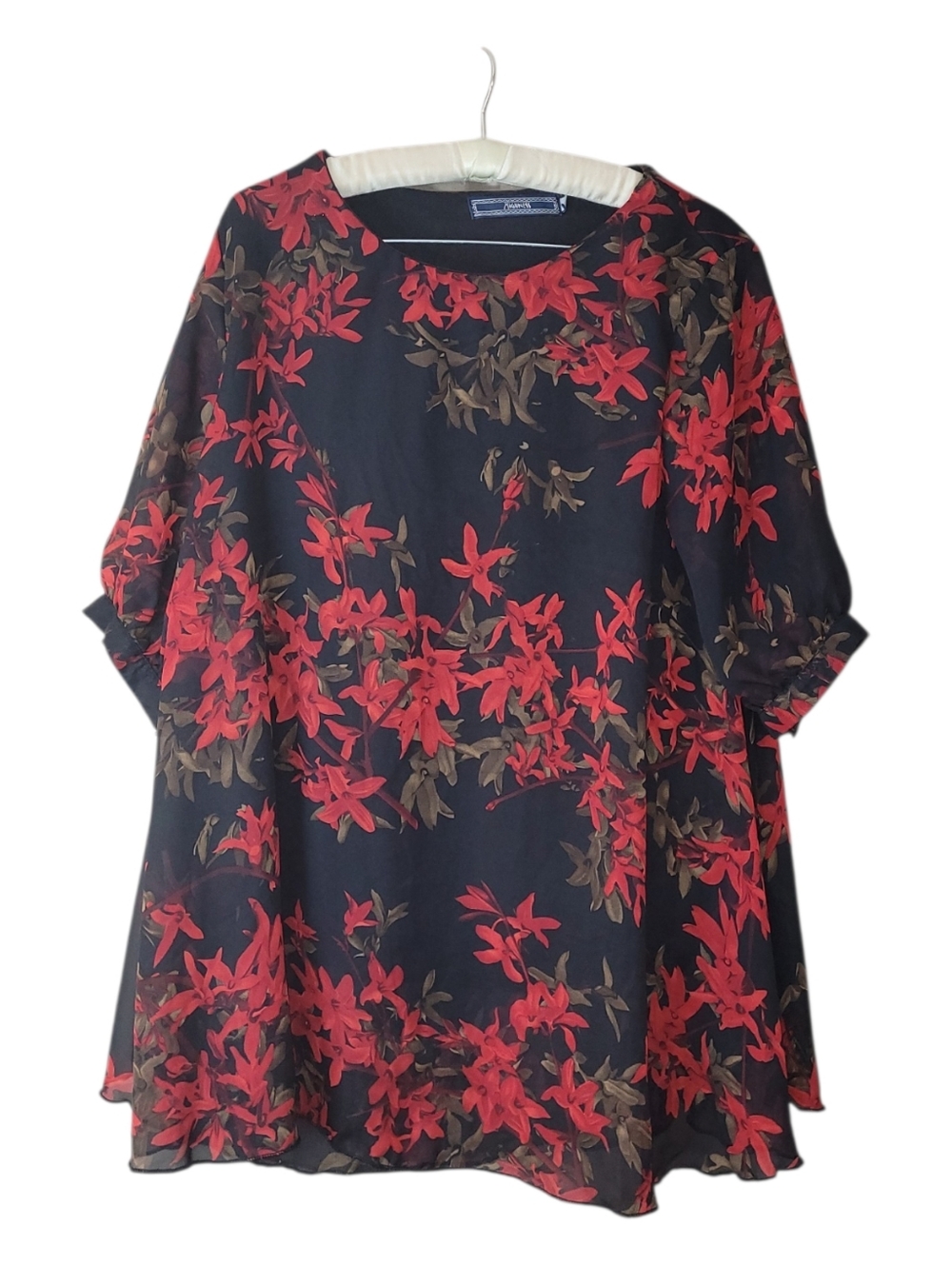 Highness Red & Black Floral Blouse Top 1X Whimsigoth A-line